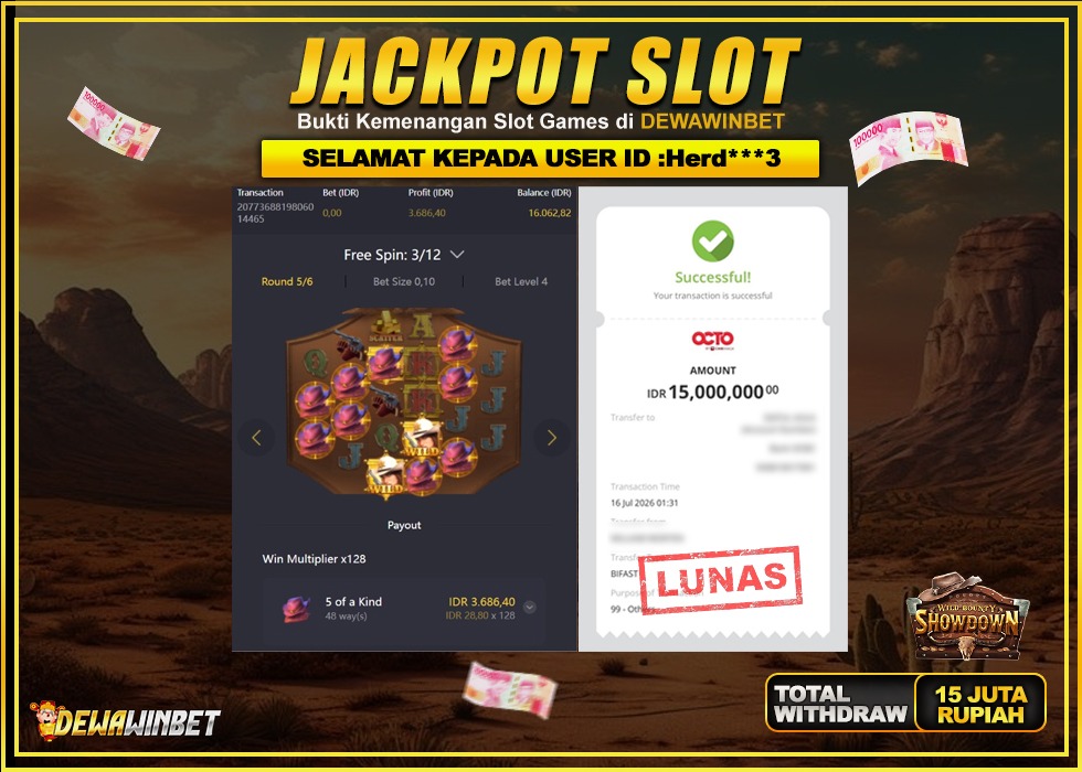 DEWAWINBET – JACKPOT SLOT WILD BOUNTY SHOWDOWN Rp 15.000.000,- LUNAS