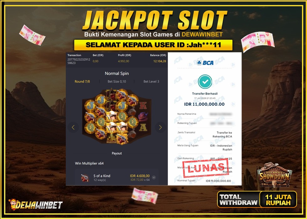 DEWAWINBET – JACKPOT SLOT WILD BOUNTY SHOWDOWN Rp 11.000.000,- LUNAS