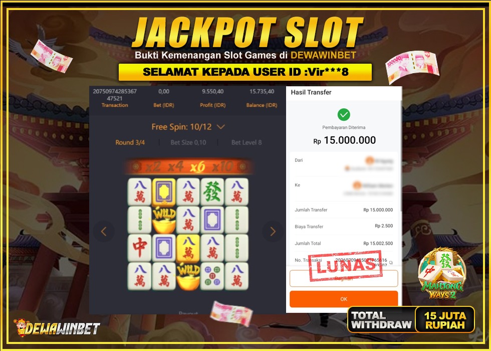 DEWAWINBET – JACKPOT SLOT MAHJONG WAYS2 Rp 15.000.000,- LUNAS