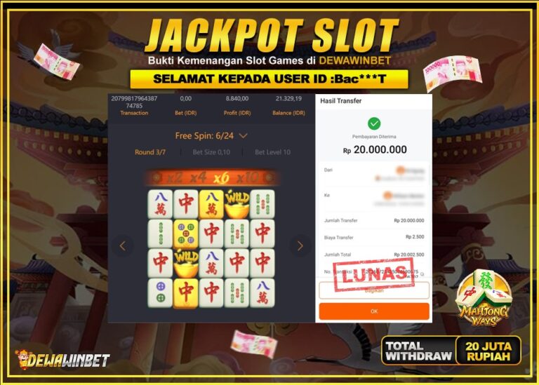 DEWAWINBET – JACKPOT SLOT WILD MAHJONG WAYS Rp 20.000.000,- LUNAS