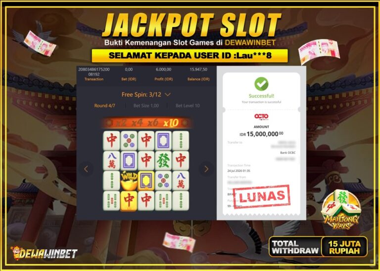 DEWAWINBET – JACKPOT SLOT WILD MAHJONG WAYS Rp 15.000.000,- LUNAS