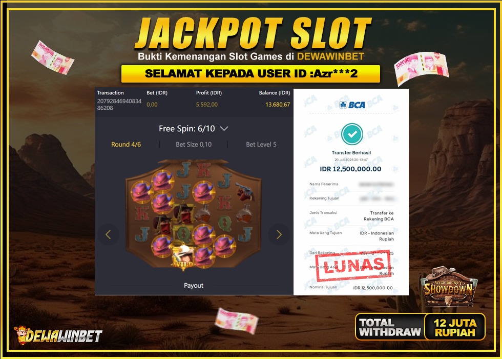 DEWAWINBET – JACKPOT SLOT WILD BOUNTY SHOWDOWN Rp 12.500.000,- LUNAS
