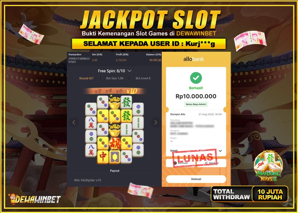 DEWAWINBET – JACKPOT SLOT MAHJONG WAYS 2 Rp 10.000.000,- LUNAS