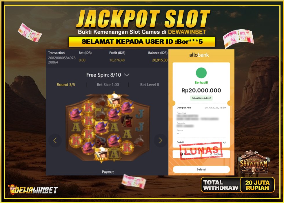 DEWAWINBET – JACKPOT SLOT WILD BOUNTY SHOWDOWN Rp 20.000.000,- LUNAS