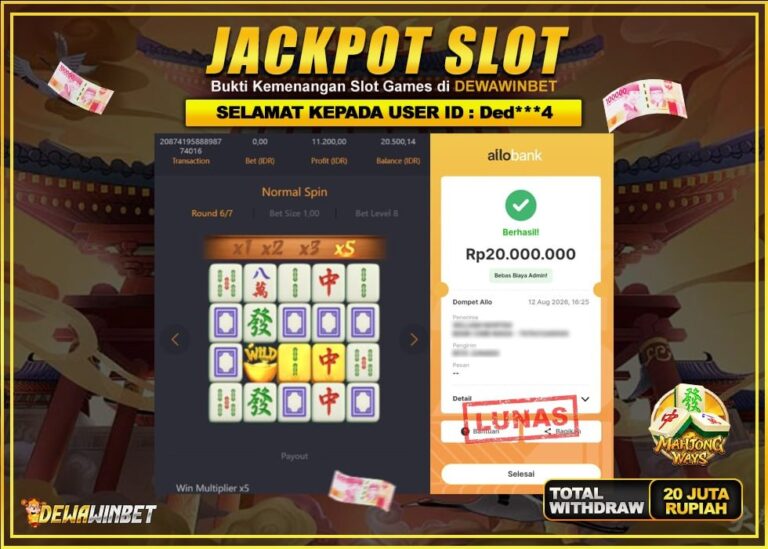 DEWAWINBET – JACKPOT SLOT MAHJONG WAYS Rp 20.000.000,- LUNAS