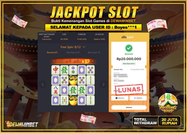 DEWAWINBET – JACKPOT SLOT MAHJONG WAYS Rp 20.000.000,- LUNAS
