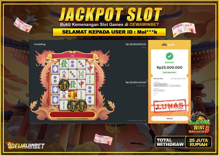 DEWAWINBET – JACKPOT SLOT MAHJONG WINS 3 Rp 25.000.000,- LUNAS