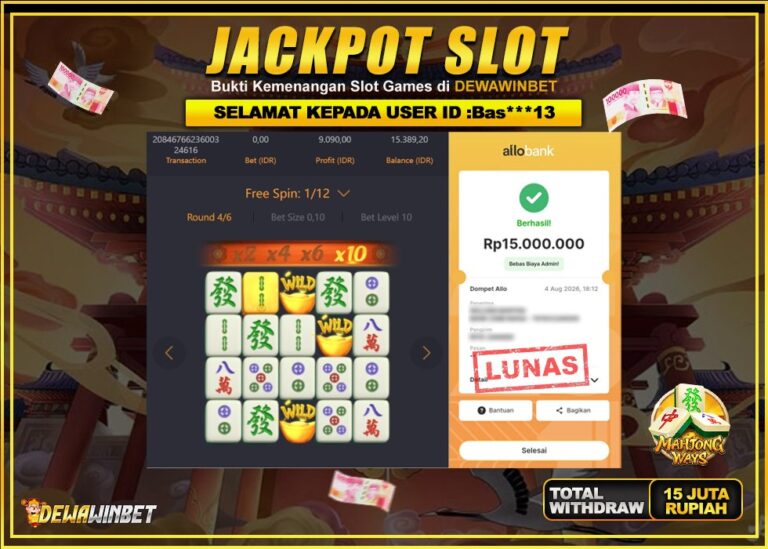 DEWAWINBET – JACKPOT SLOT MAHJONG WAYS Rp 15.000.000,- LUNAS