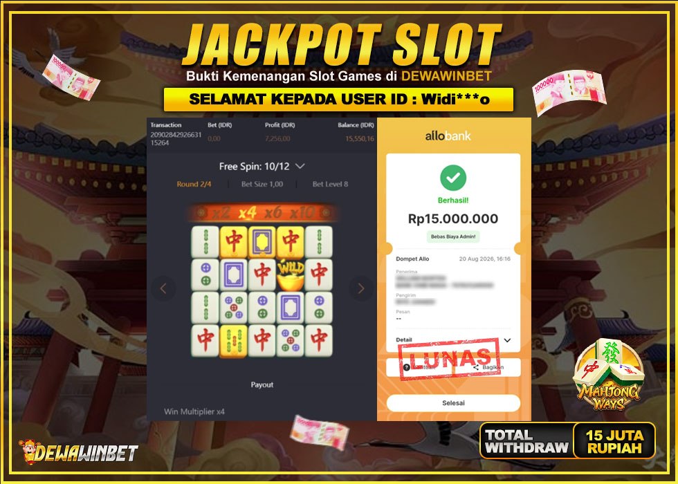 DEWAWINBET – JACKPOT SLOT MAHJONG WAYS Rp 15.000.000,- LUNAS