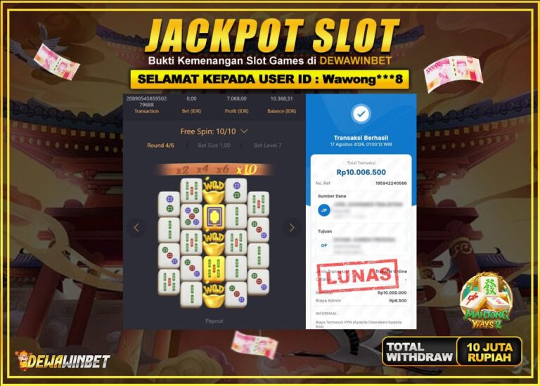 DEWAWINBET – JACKPOT SLOT MAHJONG WAYS 2 Rp 10.000.000,- LUNAS