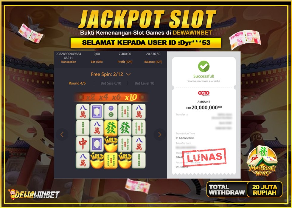 DEWAWINBET – JACKPOT SLOT WILD MAHJONG WAYS Rp 20.000.000,- LUNAS