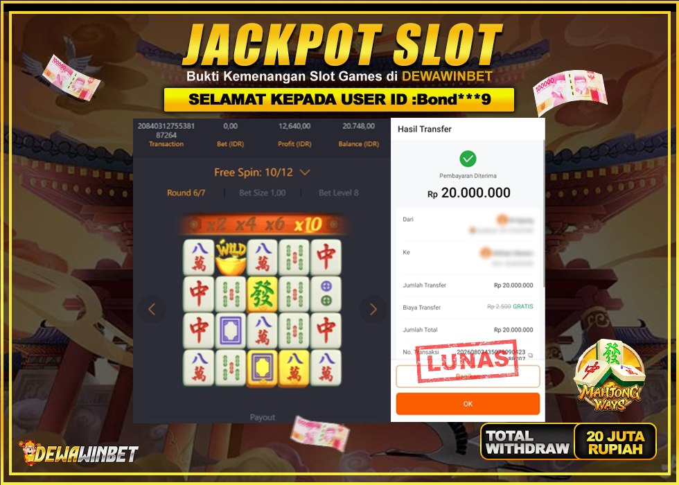 DEWAWINBET – JACKPOT SLOT MAHJONG WAYS Rp 20.000.000,- LUNAS